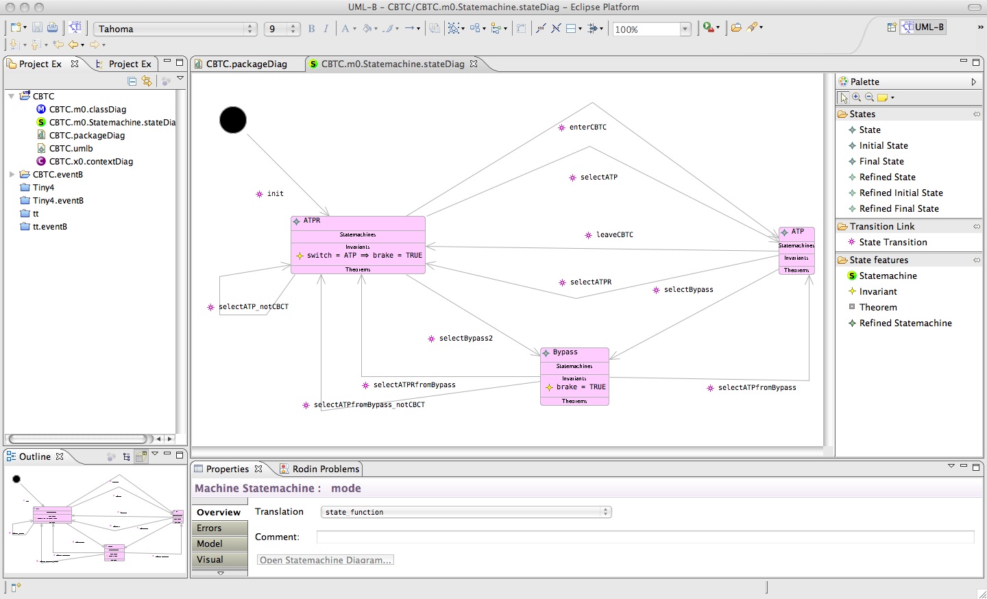 UML-B perspective with state machine diagram